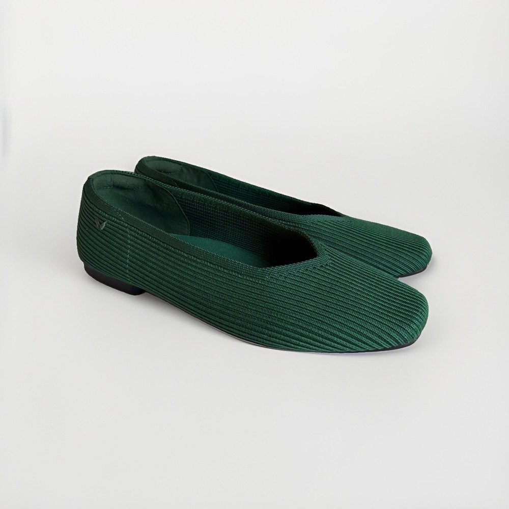 VIVAIA Margot 2.0 Flats Women's US 7.5 EU 38.5 Green Square Toe Knit